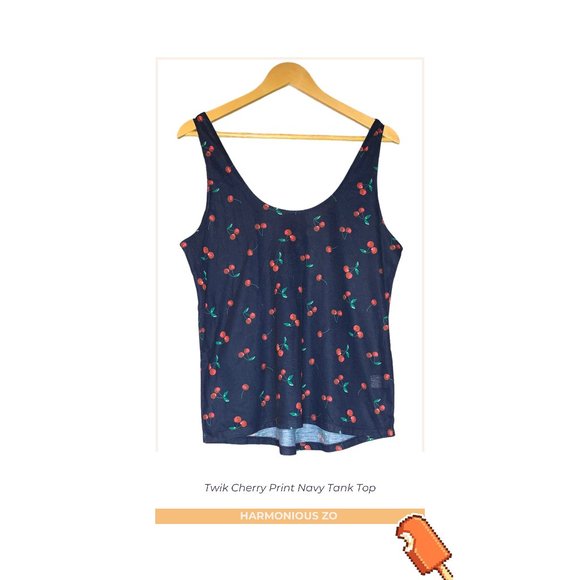 Twik Cherry Print Navy Tank Top - Picture 1 of 2